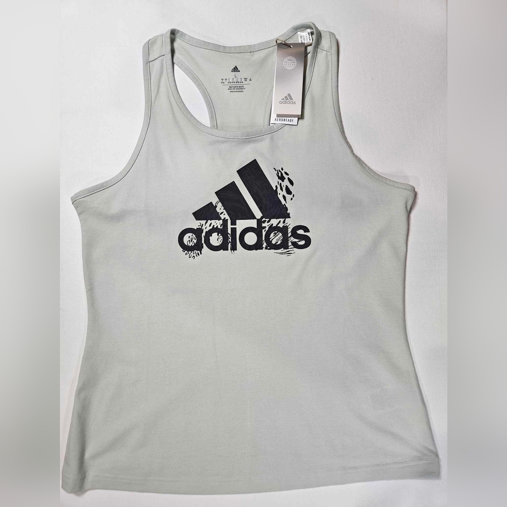 Adidas Womens Tank Top Large Aeroready Light Green Black Logo Adidas‎ Essentials